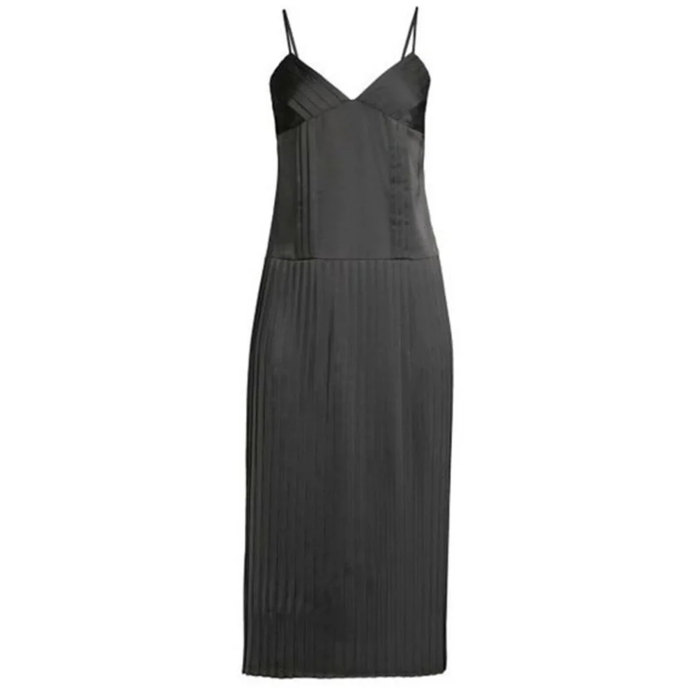Rebecca Taylor Satin Pleated Slip Dress Black Size 8